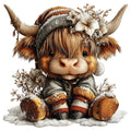 Christmas Highland Cow Fabric Panel 47