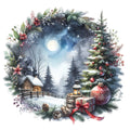 Christmas Winter Scene 33 Fabric Panel