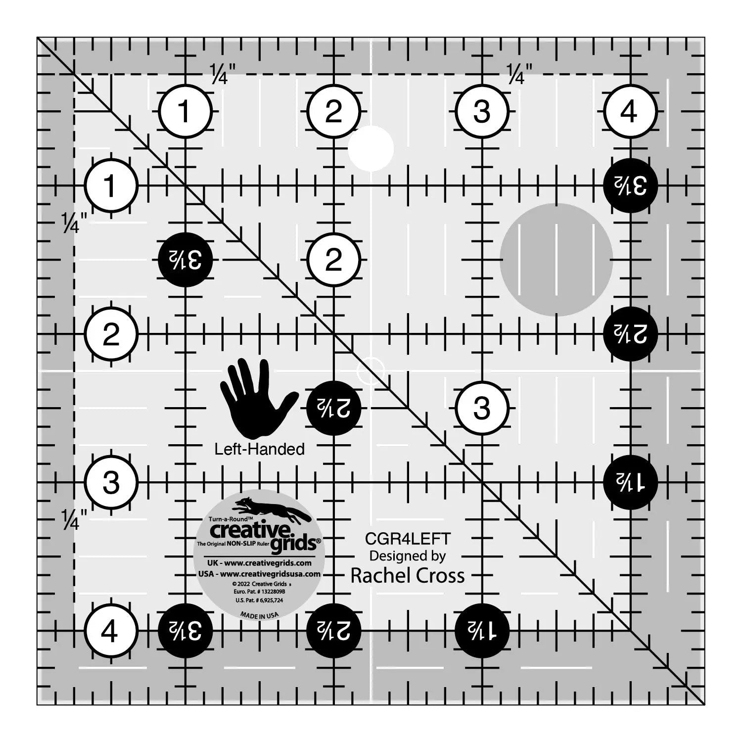 Creative Grids Left Handed Quilt Ruler 4-1/2in Square
