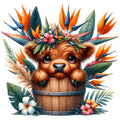 Cute Highland Cows in Buckets Fabric Panel 1