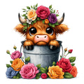 Cute Highland Cows in Buckets Fabric Panel 12