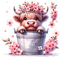 Cute Highland Cows in Buckets Fabric Panel 13