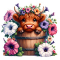 Cute Highland Cows in Buckets Fabric Panel 2