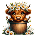 Cute Highland Cows in Buckets Fabric Panel 7