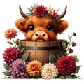 Cute Highland Cows in Buckets Fabric Panel 8