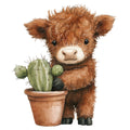 Cute Western Highland Cow Fabric Panel 10