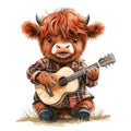Cute Western Highland Cow Fabric Panel 32