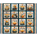 Dark Teal Decorative Pumpkin Picture Pat Harvest Hollow 44"/45" Cotton Fabric per yard