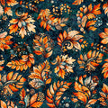 Dark Teal Fall Leaves Harvest Hollow 44"/45" Cotton Fabric per yard