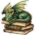 Dragon Sleeping on Books Fabric Panel 1