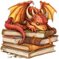 Dragon Sleeping on Books Fabric Panel 3
