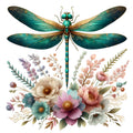 Dragonfly Flower Fabric Panel 13