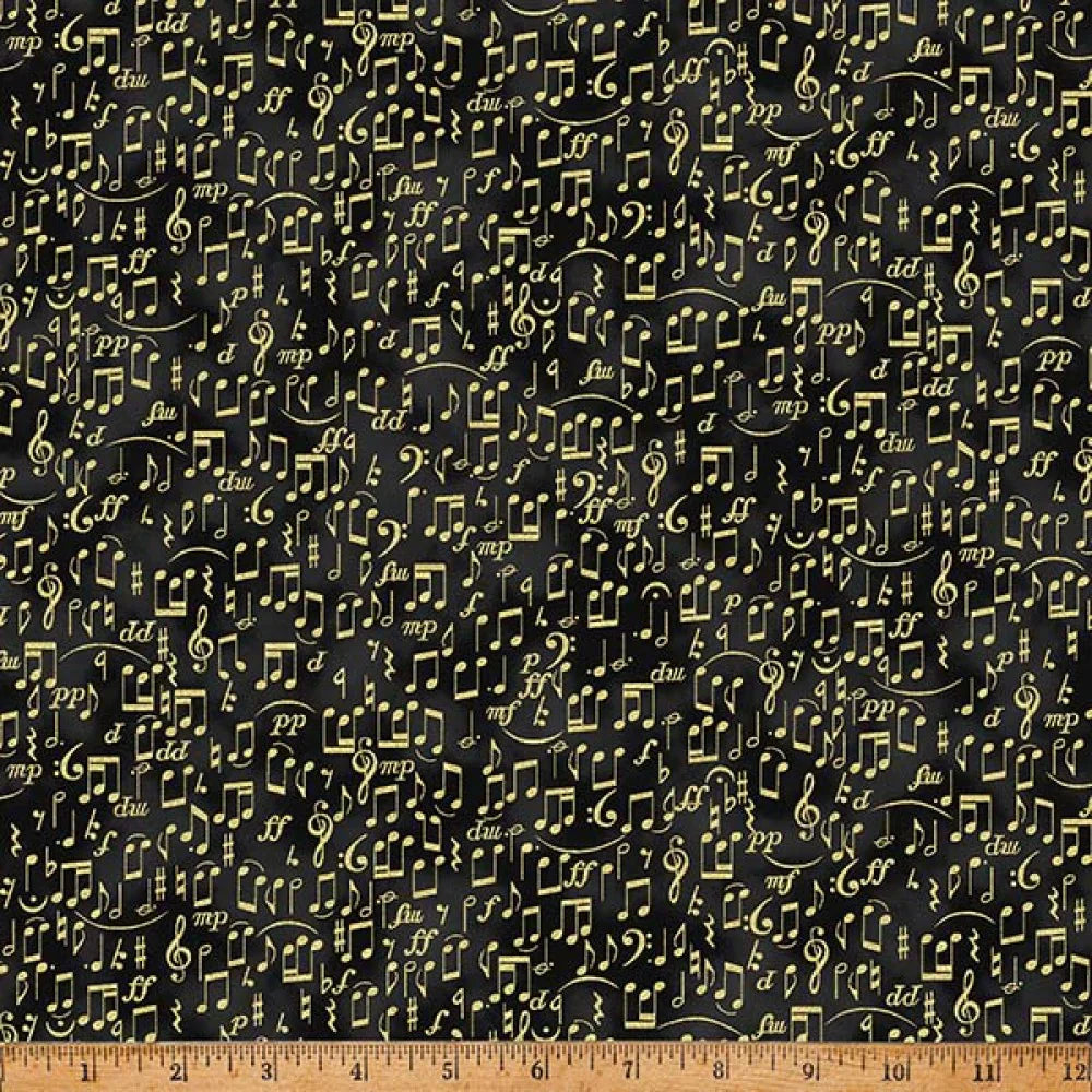 In a Pear Tree Black Gold 44"/45" Fabric per Yard