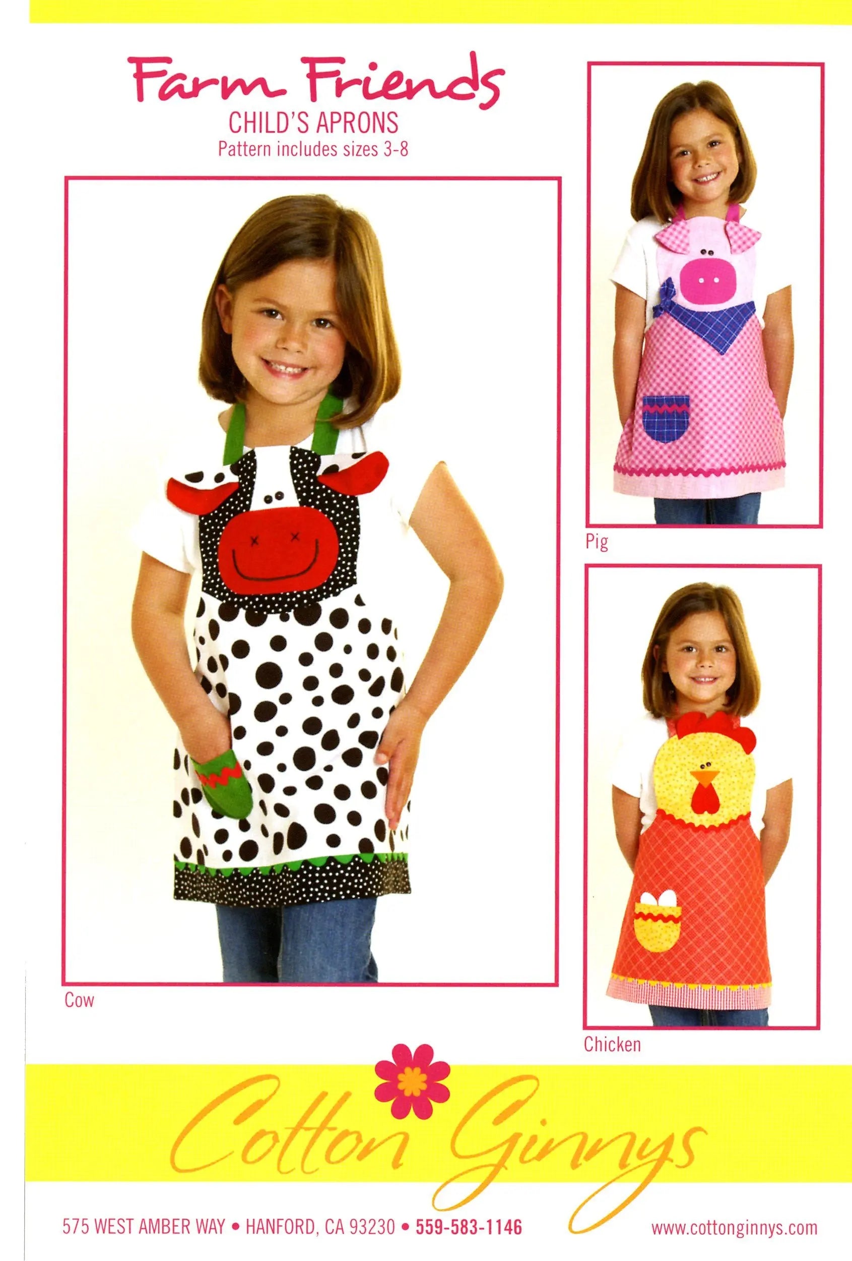 Farm Friends Childs Apron Cow, Pig & Chicken