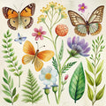 Floral Butterflies Scene Fabric Panel 10