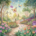 Floral Butterflies Scene Fabric Panel 26