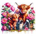 Floral Highland Cow Fabric Panel 10