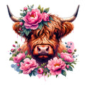 Floral Highland Cow Fabric Panel 11