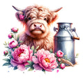 Floral Highland Cow Fabric Panel 12