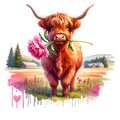Floral Highland Cow Fabric Panel 3