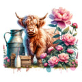 Floral Highland Cow Fabric Panel 6