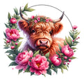 Floral Highland Cow Fabric Panel 8