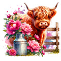 Floral Highland Cow Fabric Panel 9