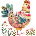 Folk Chicken Fabric Panel 1