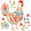 Folk Chicken Fabric Panel 14