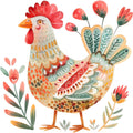 Folk Chicken Fabric Panel 16
