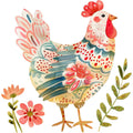 Folk Chicken Fabric Panel 18
