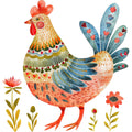 Folk Chicken Fabric Panel 6