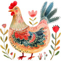 Folk Chicken Fabric Panel 7