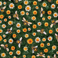 Forest Sunflower Serenade Sunflowers And Bumblebees Cotton 44/45 Fabric Per Yard
