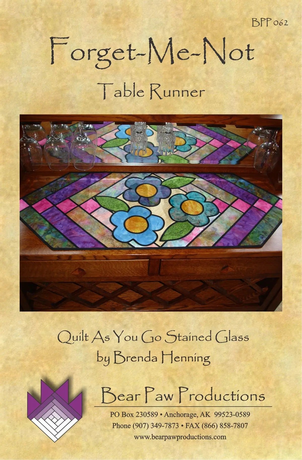 Forget-Me-Not Table Runner in Stained Glass