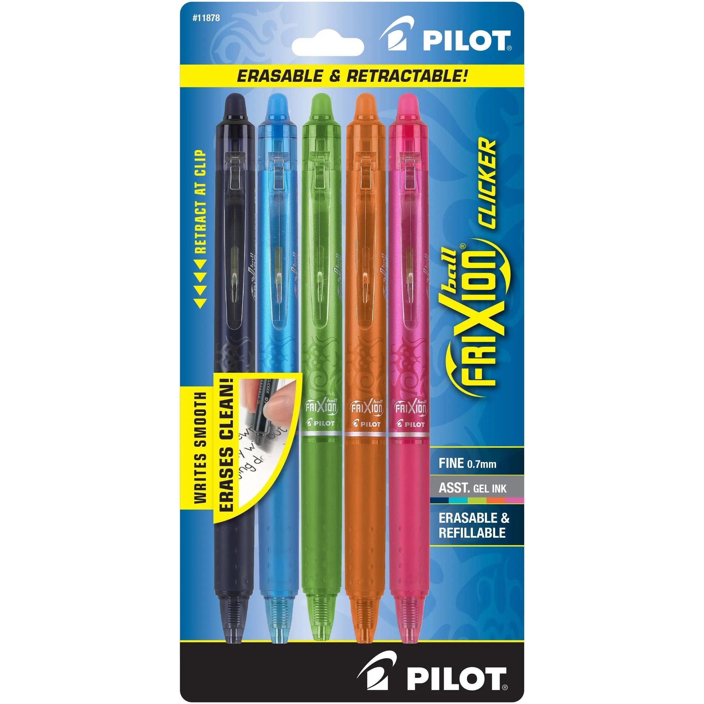 Frixion Clicker Navy Teal Lime Orange Pink 5pk