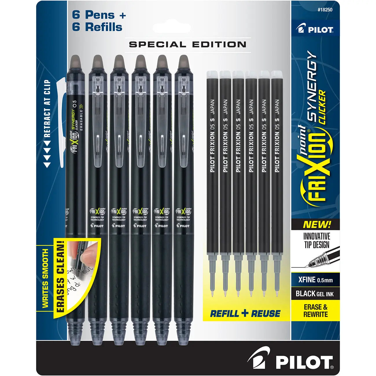 Frixion Synergy Clicker 0.5mm Black 6pk with Refills