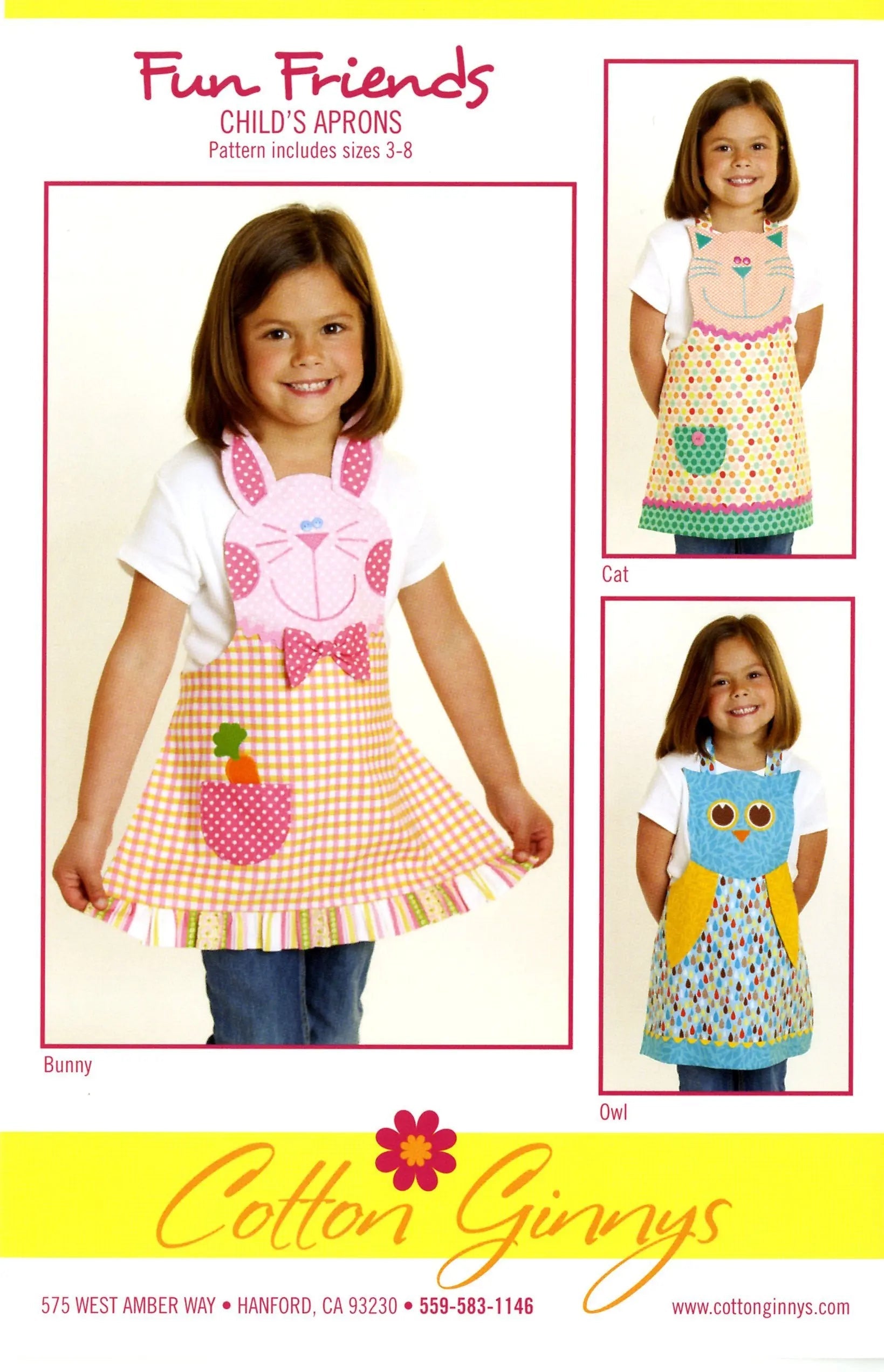 Fun Friends Childs Apron Bunny, Cat & Owl