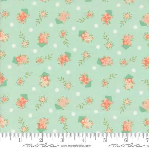 Aqua Abloom Robins Egg Birdhouses Novelty Houses Floral 44"/45" Fabric Per Yard