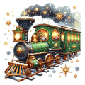 Green Christmas Train Fabric Panel 1