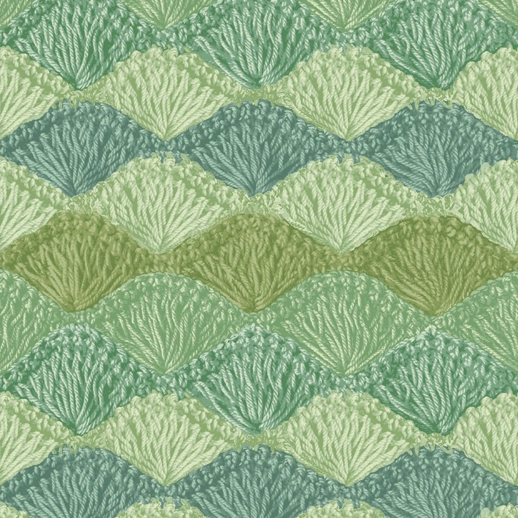 Green Crochet Sage Shell Stitch Cotton Wideback Fabric Per Yard