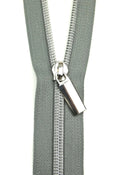 Grey #5 Nylon Nickel Coil Zippers: 3 Yards with 9 Pulls