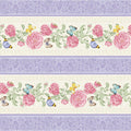 Border Stripe Pink Lavender Fluttering Florals Cotton 43"/44" Fabric Per Yard