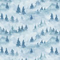 Turquoise Misty Trees Small Valley View Cotton 43"/44" Fabric Per Yard