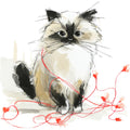 Handdrawn Christmas Cats Fabric Panel 36