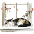 Handdrawn Christmas Cats Fabric Panel 42