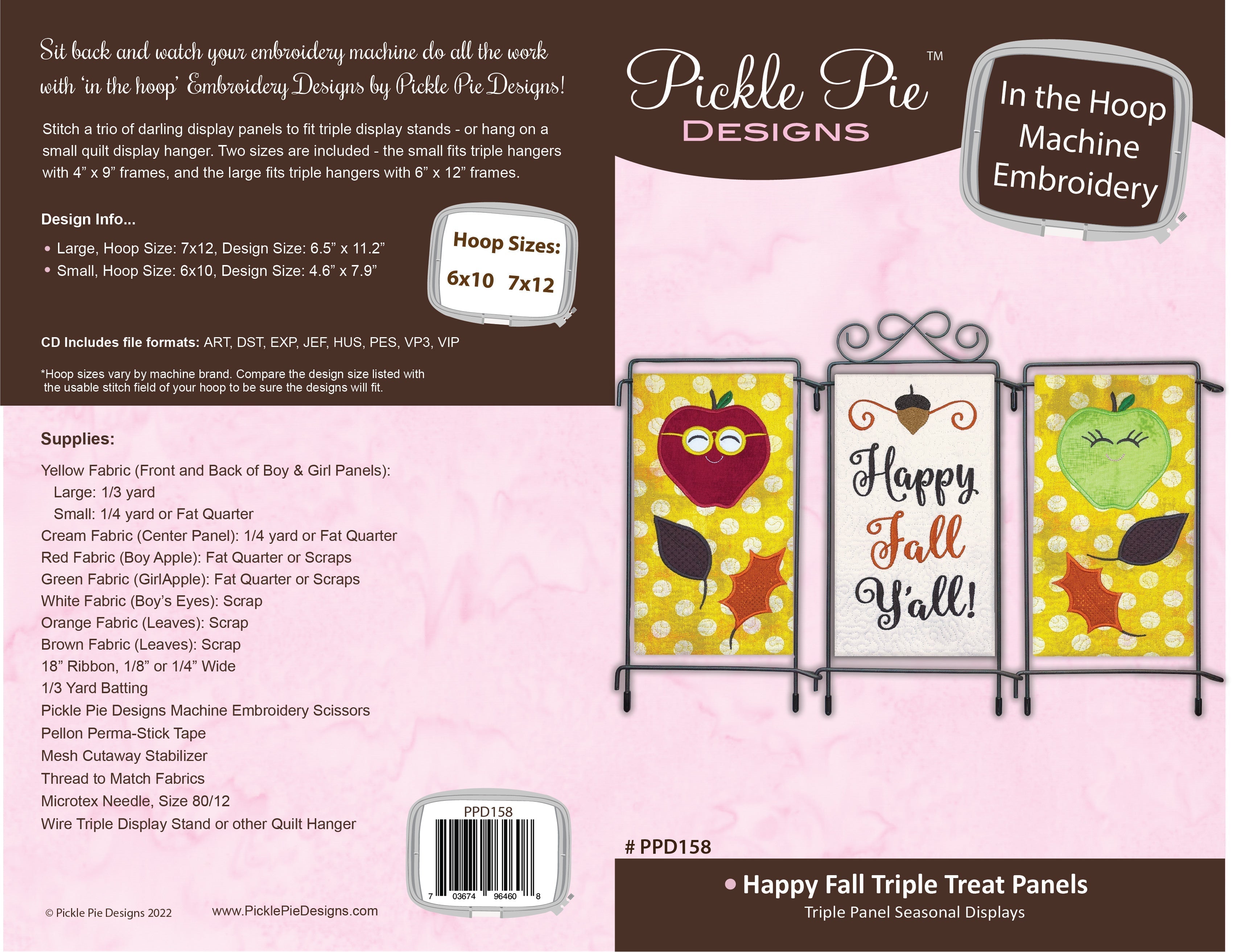 Happy Fall Triple Treat Panels In the Hoop Embroidery Design Collection