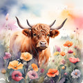 Highland Cow Art Fabric Panel 5