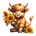 Highland Cow With Sunflowers Fabric Panel 1