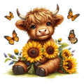 Highland Cow With Sunflowers Fabric Panel 2